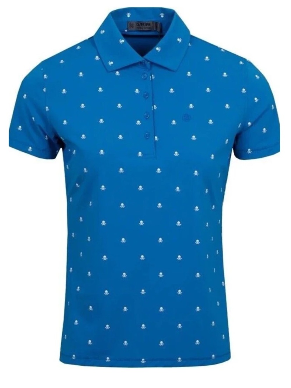 G/FORE Blue Polo with White Micro Skull Print